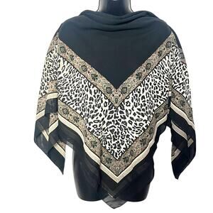 Vintage Fidan Animal Print Scarf 1990s Y2K Leopard Cheetah Black White Statement